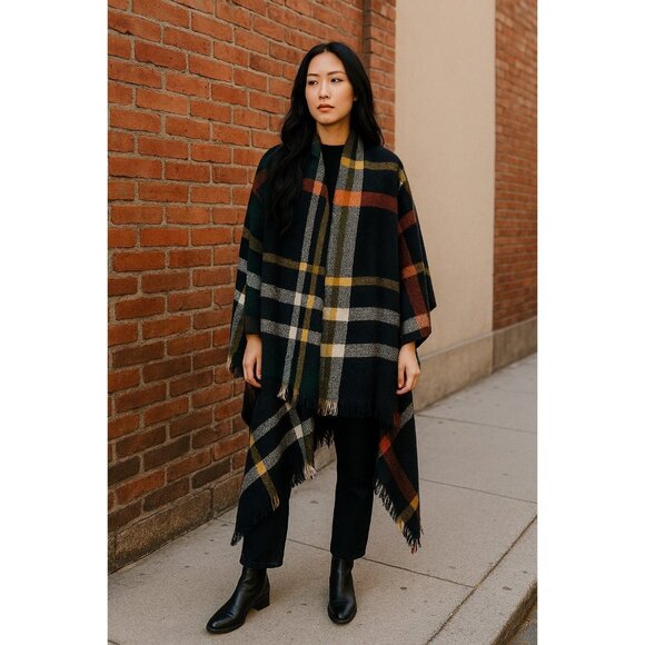 SALE CLASSIC Large Lightweight Green Navy Blue Tartan Plaid Blanket Scarf Wrap 5 - Picture 1 of 6